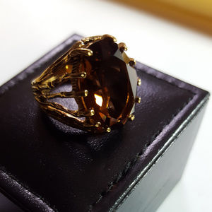 Citrine cz Ring Vintage Vermeil Size 6 Gold over Sterling VARGAS 14K HGE